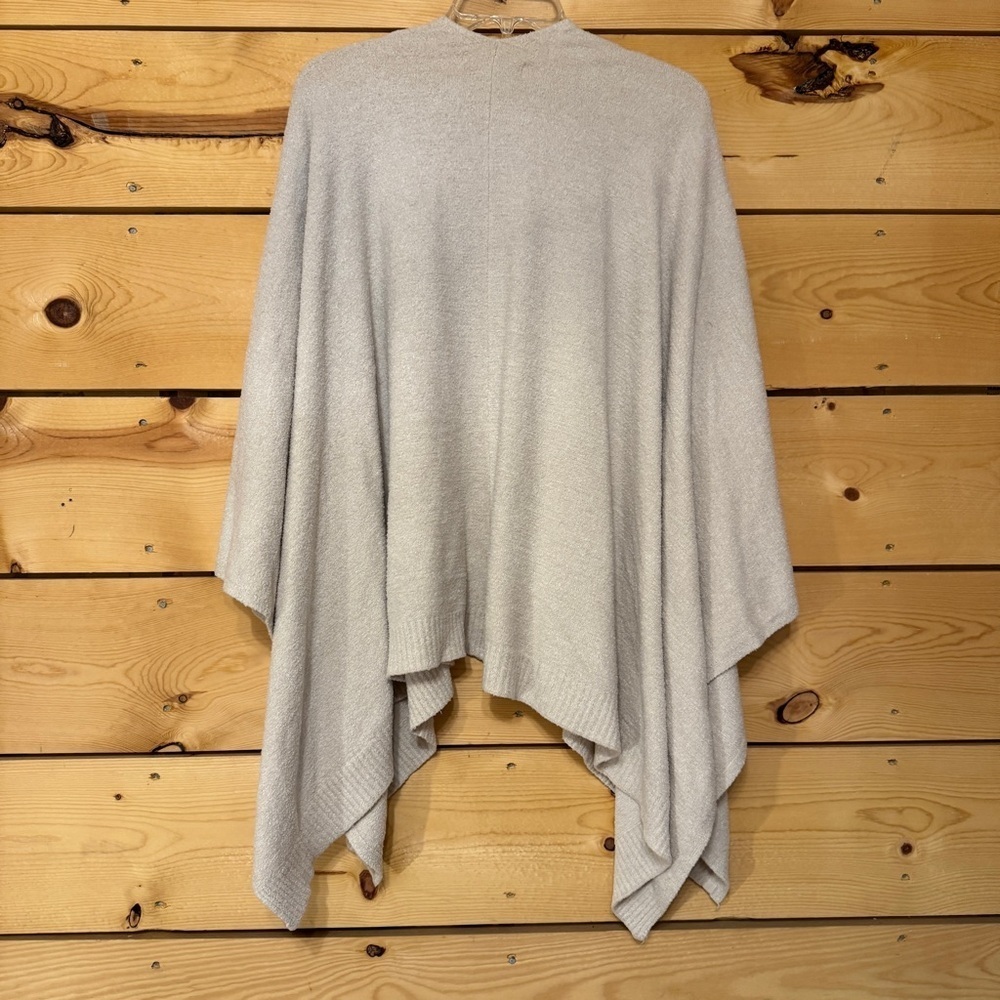 Barefoot Dreams CozyChic Lite Knit Oatmeal Cream Open Front Poncho Wrap One Size - Picture 3 of 6